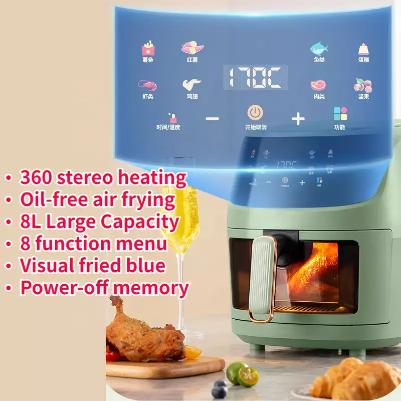 8l air fryer silver crest large capacity multifunctional deep oil free steam 8l airfryer stainless steel liner