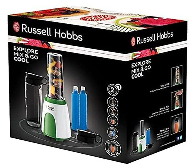 Russell hobbs blender - 'explore mix and go cool' smoothie maker with 3 portable blending bottles 25160-56
