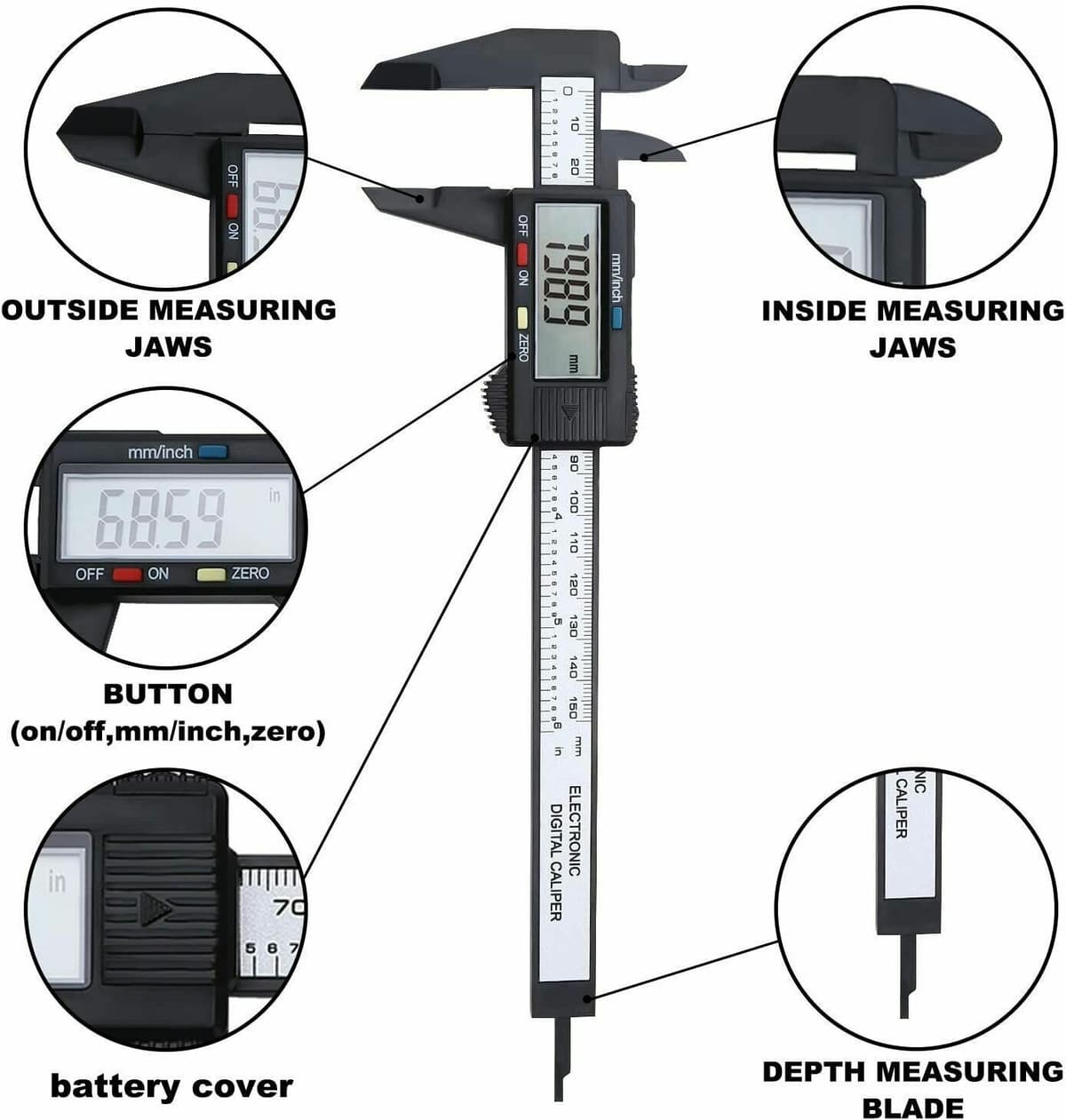 Digital Vernier Caliper 6'' LCD Black Micrometer Measure Tool Gauge Ruler 150mm