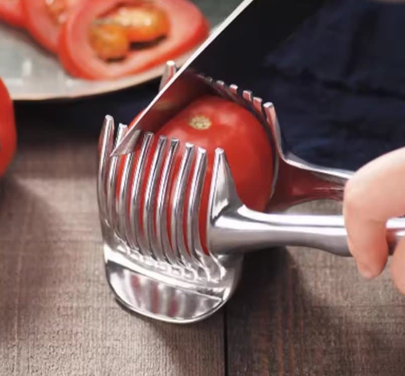Handy Aluminum Alloy Vegetable Fruit Cutter Tomato Onion Holder Potato Slicer