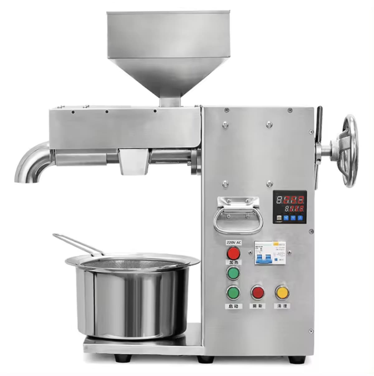 Oil extraction machine for cold pressing Soya bean, Coconut castor almond. Expeller Oil press Machine 2500Watt, Capacity: up to 5 ton/day high efficiency stainless steel intelligent temperature control
