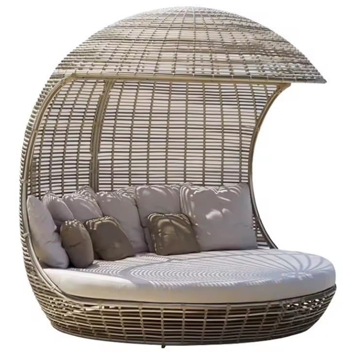 Outdoor Daybed Modern Waterproof Wicker Rattan Big Round Sunbeds Beach Chaise Lounge Hotel Garden Pool Sun Bed