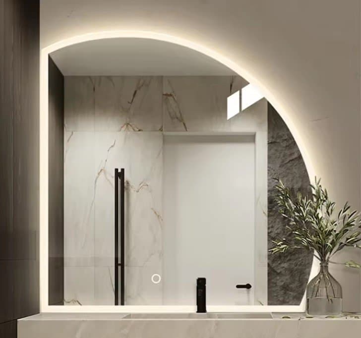 Bathroom Mirror Touch Sensor Bluetooth Decorative Wall Mounted Smart Bathroom Half Moon Mirror With Led Light