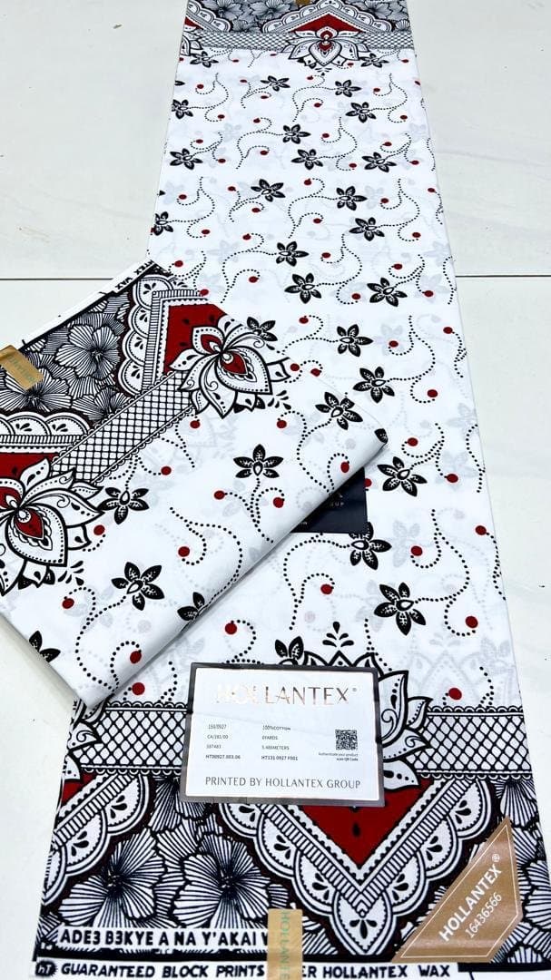 Cloth Hollantex Fabrics White Wax Print For Making Dress, Craft, Quilts, Sewing, 2 Yards 6 Yards Piece