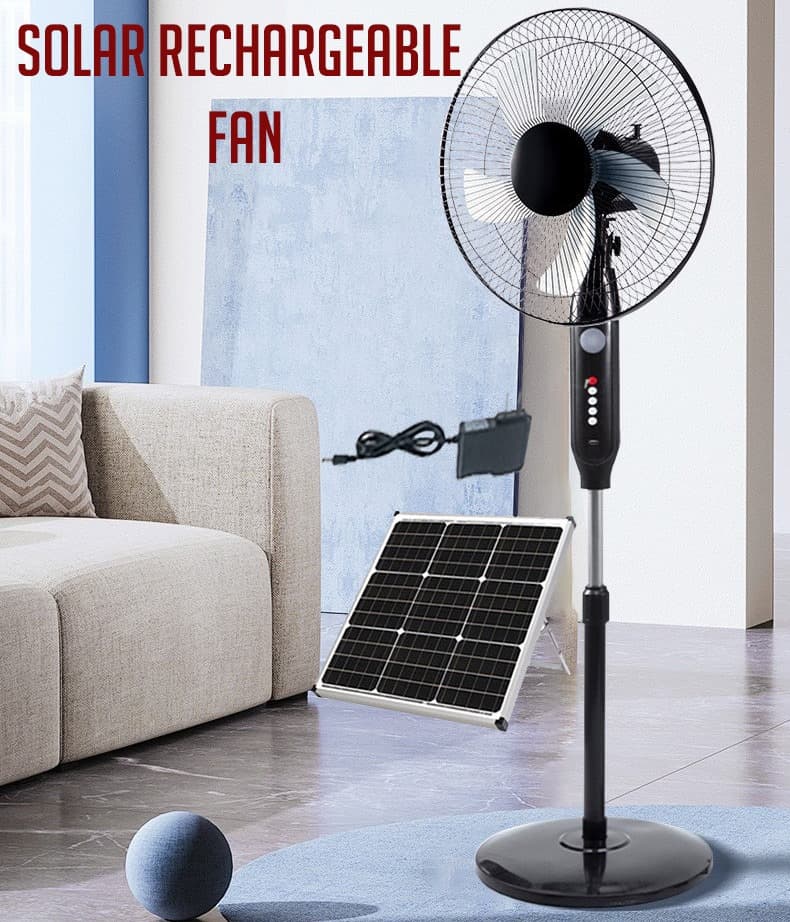 Solar 16 Inch Solar Rechargeable Standing Fan,Black