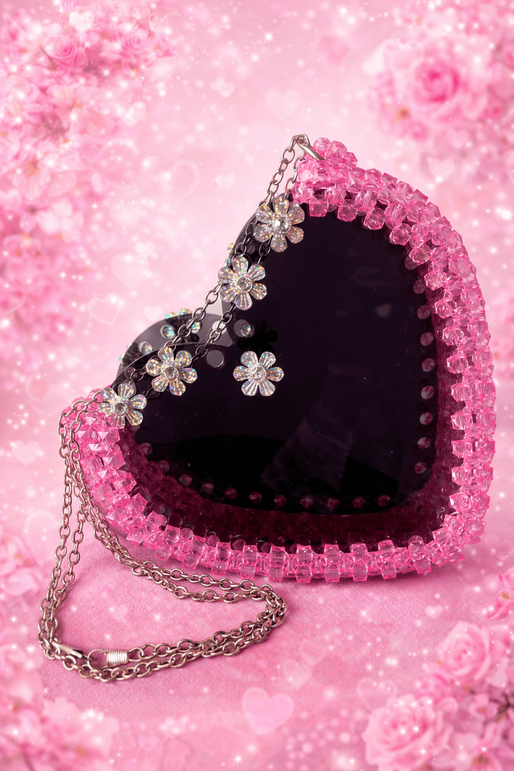 Beaded Heart Bag in Pink - Handmade Crystal Evening Clutch for Parties & Weddings