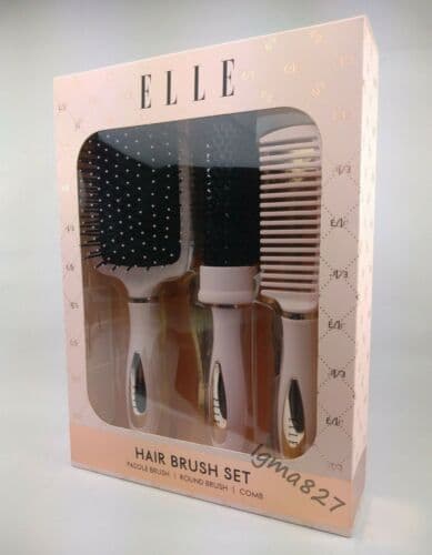 ELLE Women Hair Brush Set Paddle Brush Round Brush Comb Gift Set