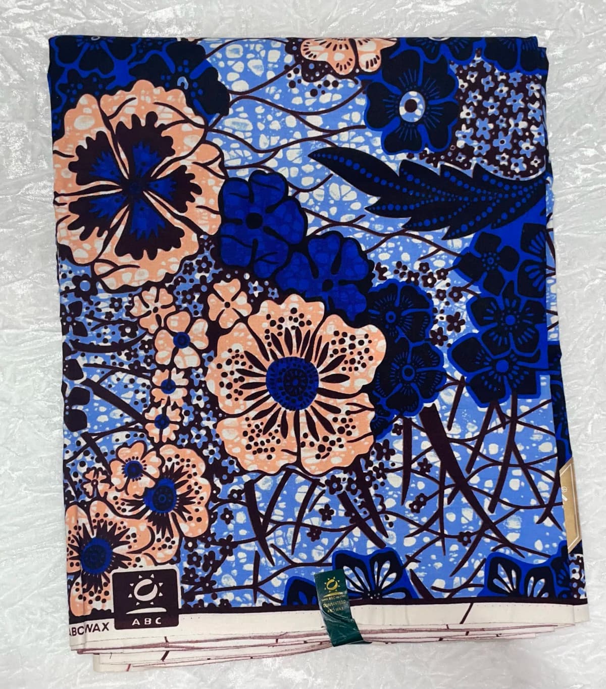 African Ankara Pink & Blue Floral Print 6 Yards VIP Fabric