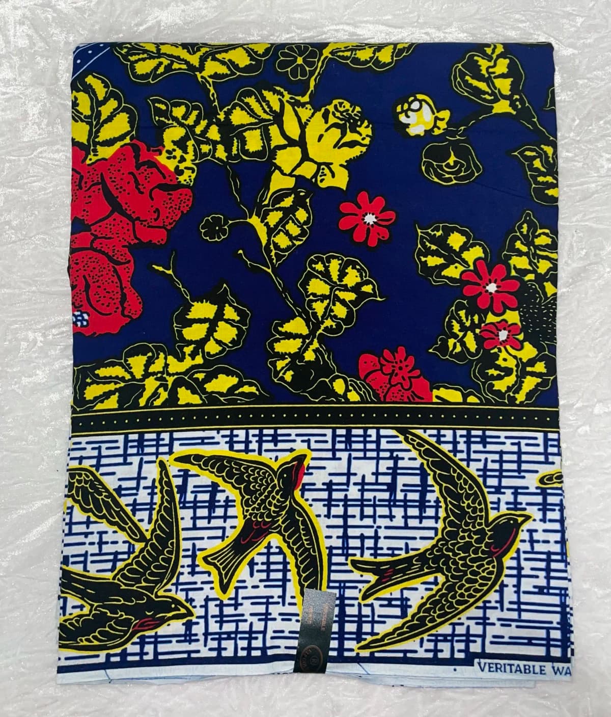 African Ankara Blue & Yellow Multi Birds Style 6 Yards VIP Fabric