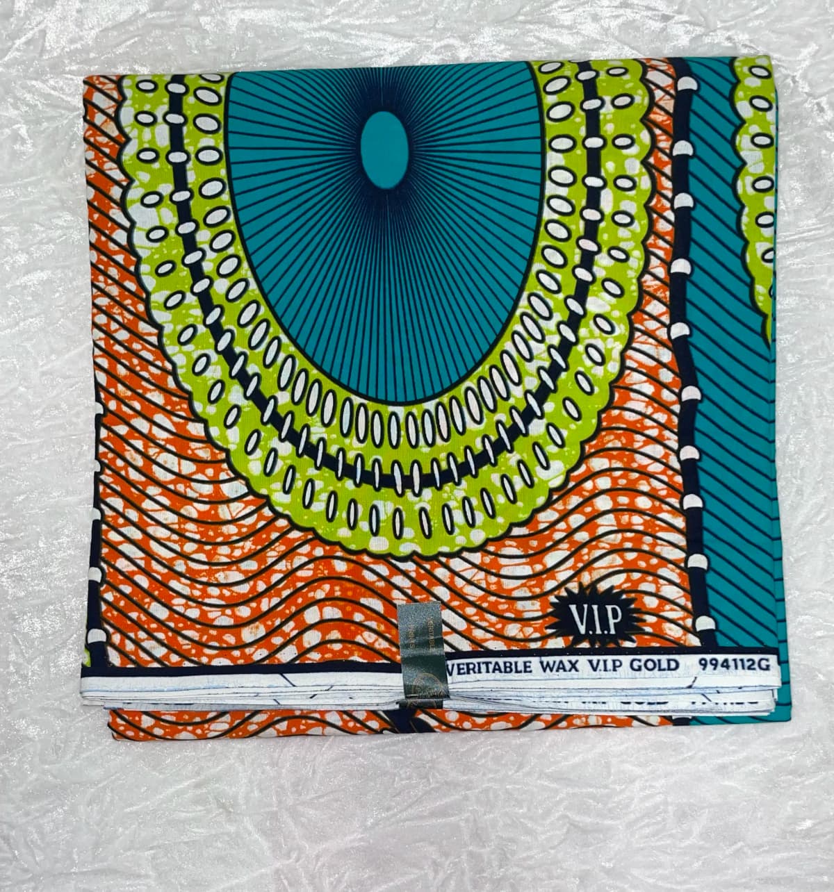 African Ankara Green & Orange Multi Circle Style 6 Yards VIP Fabric
