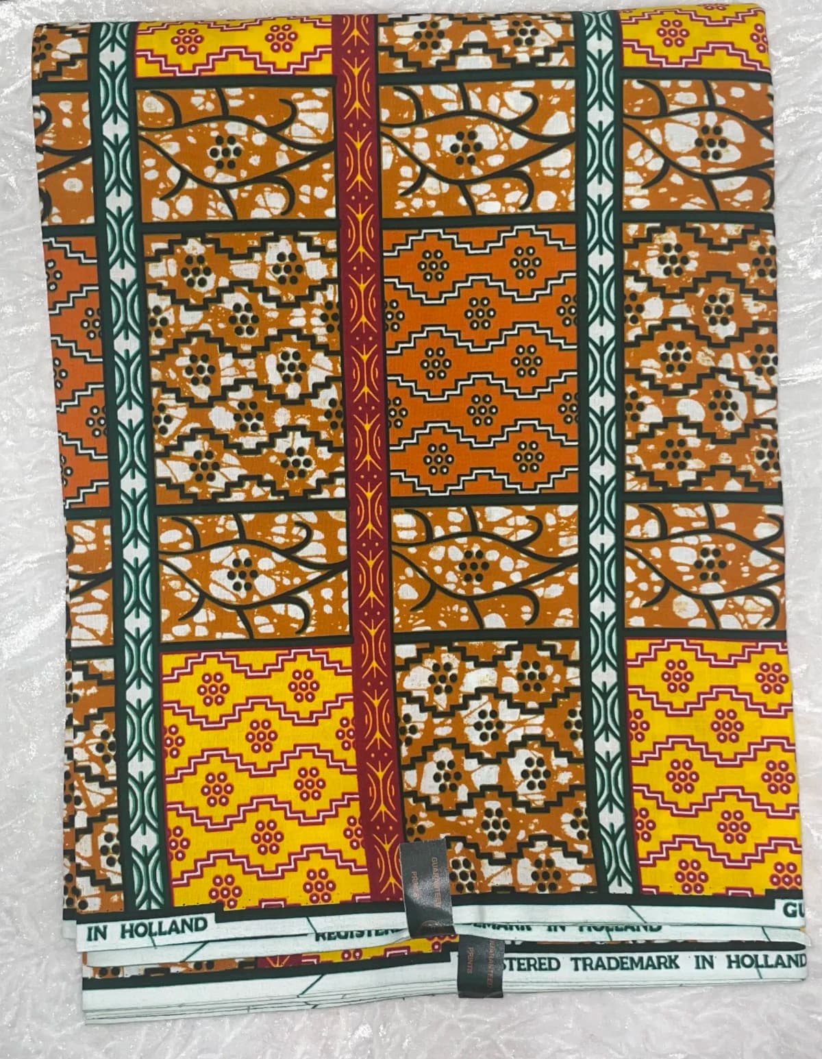 African Ankara Yellow & Orange Multi Abstract Boxy Style 6 Yards VIP Fabric