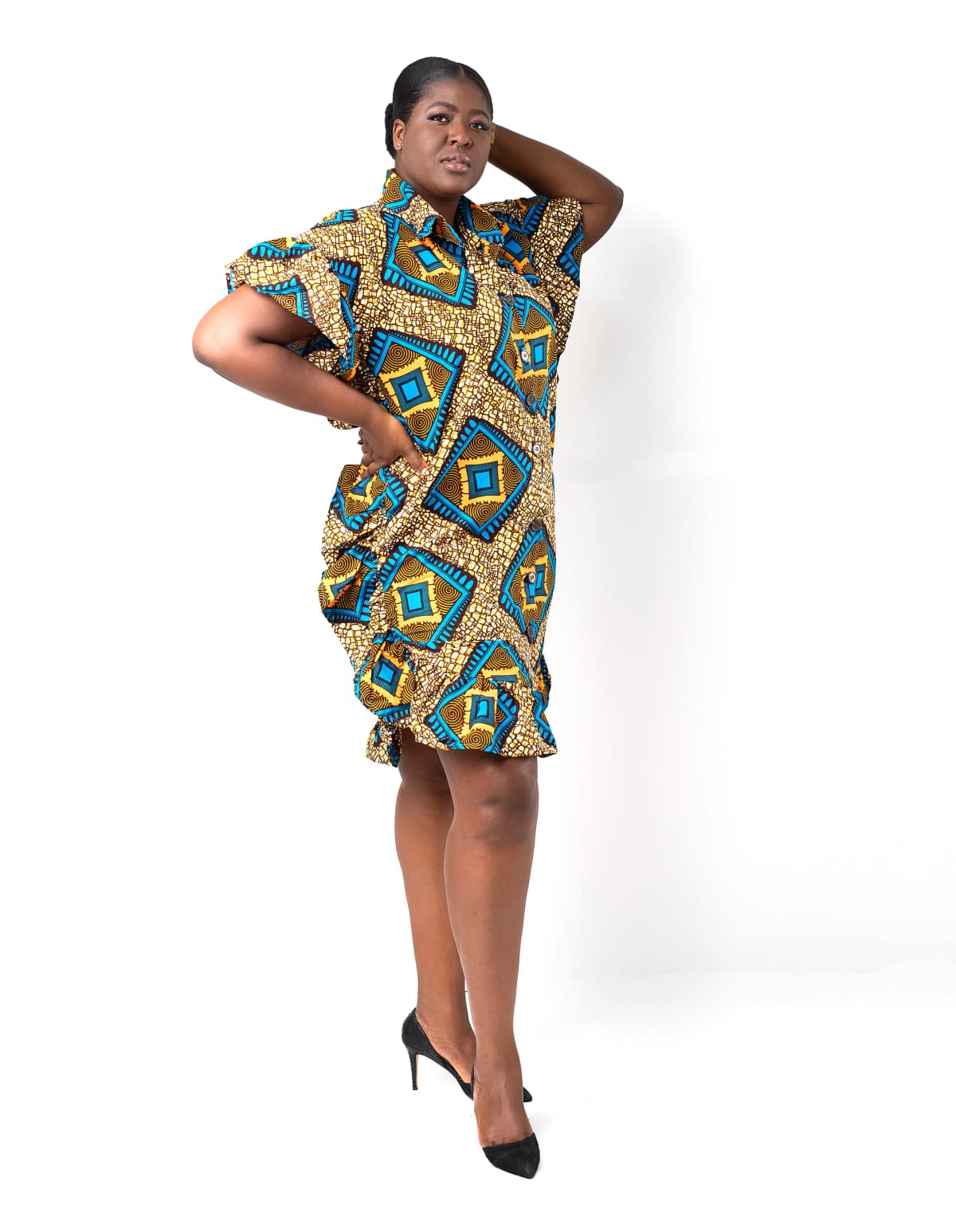 Destiny Ankara African Print Shirt Dress With Flared Trim
