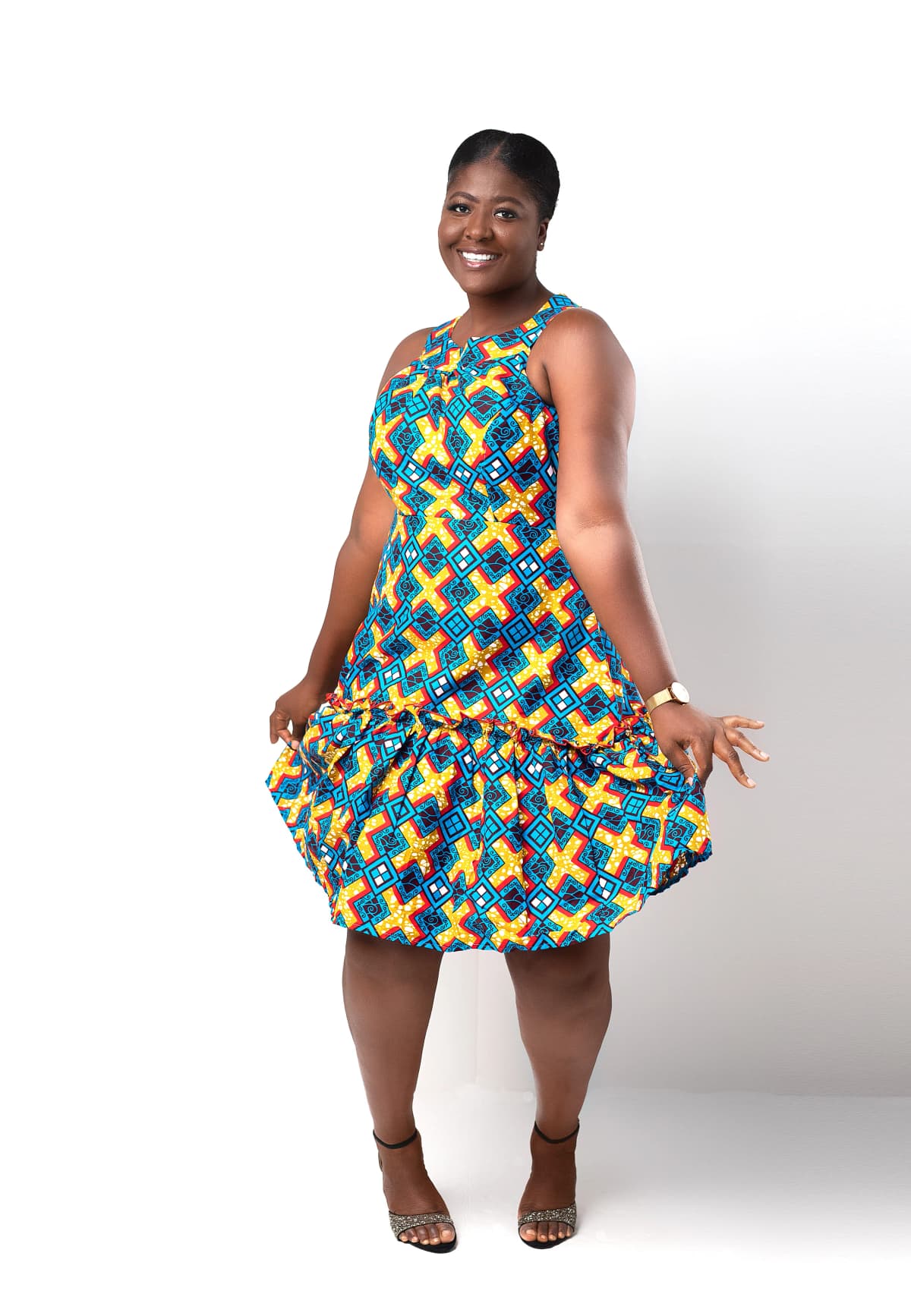 Abdallah Ankara African Print Sleeveless Flared Hem Dress