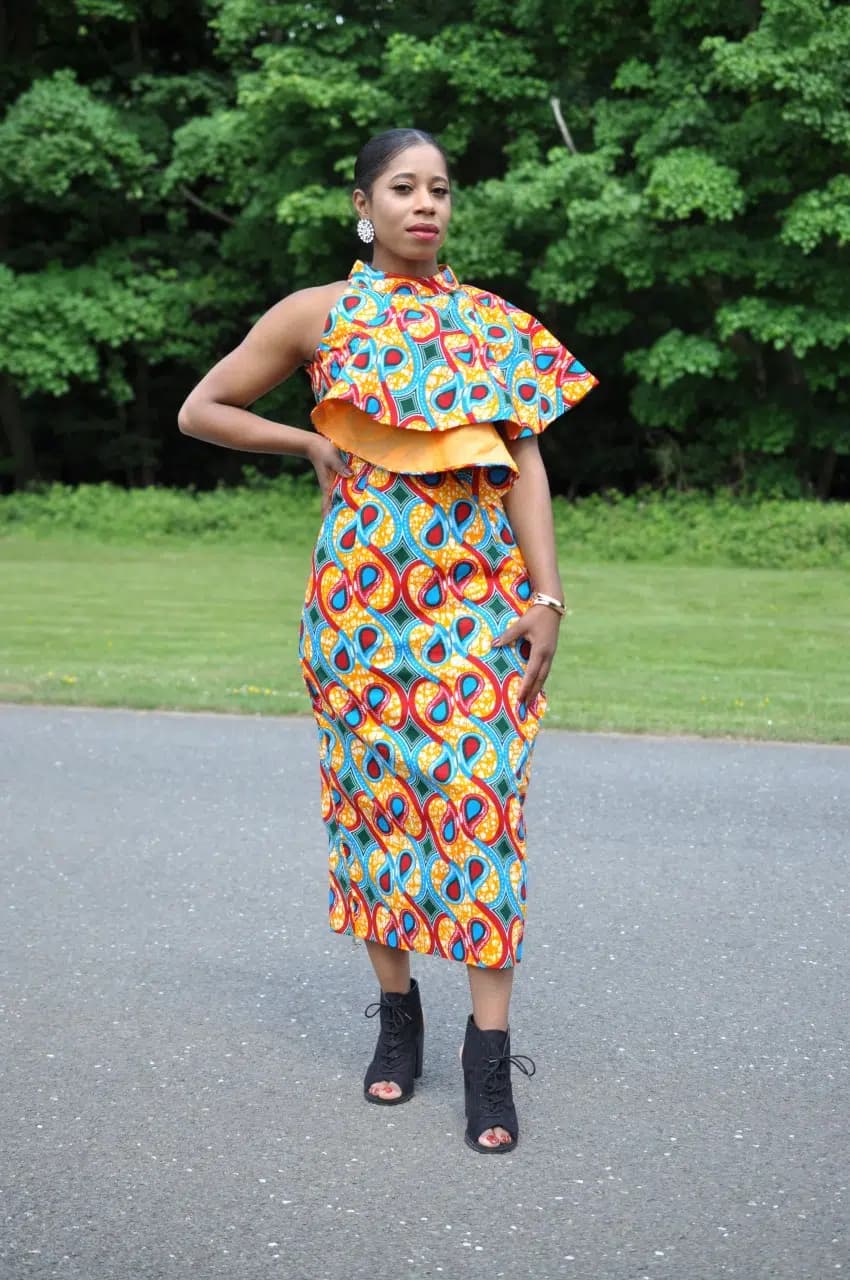 Siman Midi Length Abstract Ankara Occasion Dress