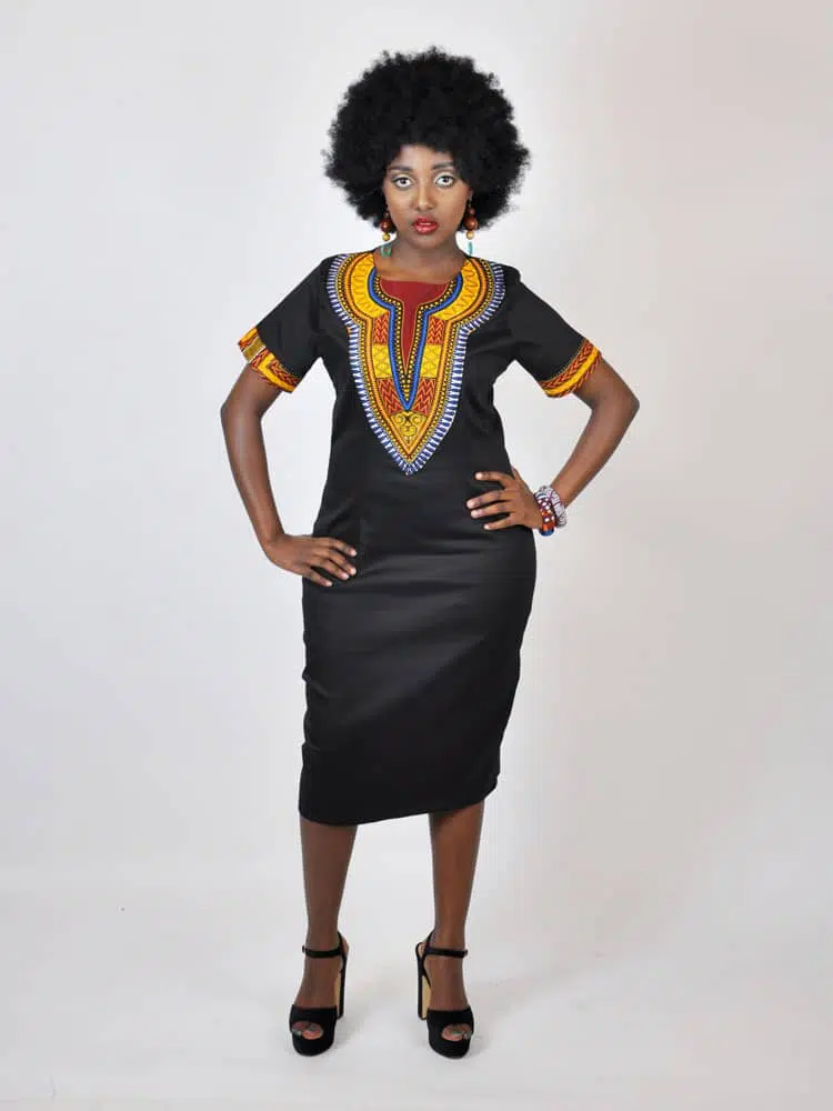 Dashiki & Polished Cotton Mix Midi Dress