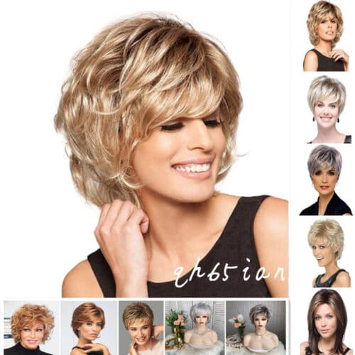 Women Ladies Real Natural Short Straight Curly Wavy Hair Wigs Cosplay Full Wig