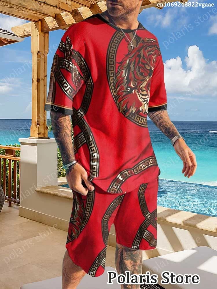 Summer Luxury Tracksuit For Men Short Sleeve T Shirt Shorts 2 Piece Set Oversized Casual Trendy Sportwear Outfits Brand Clothes