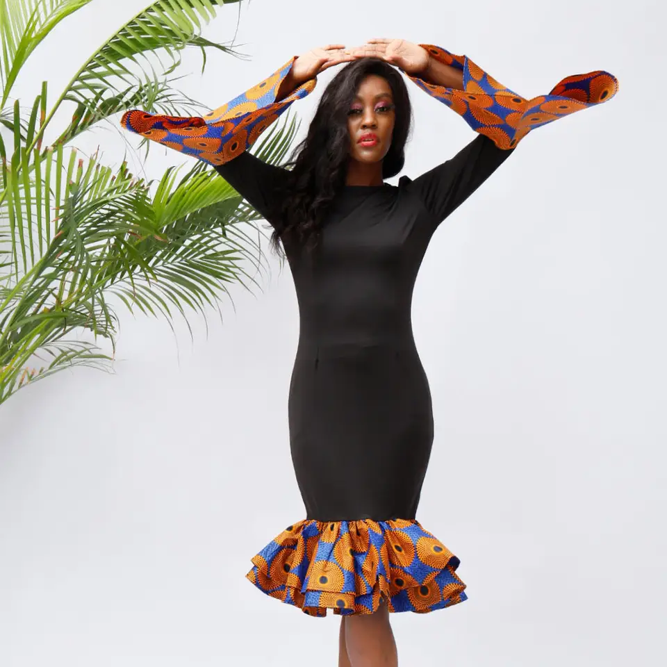 High Quality Plus Size Womens Clothing Long-Sleeved Round Collar Office Pencil Skirt With Design African Dress