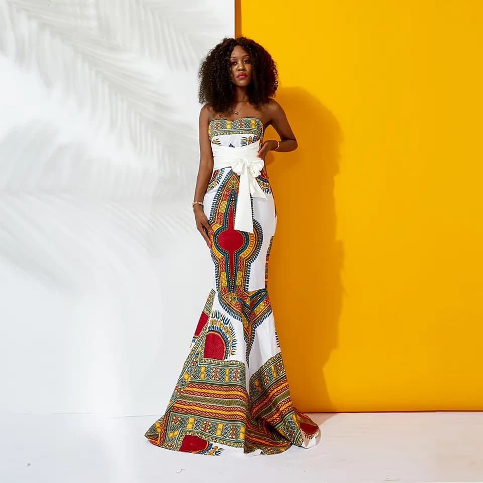 Fashion Brand Design New Style Dress Design for African Woman Dashiki Print Wedding Gown