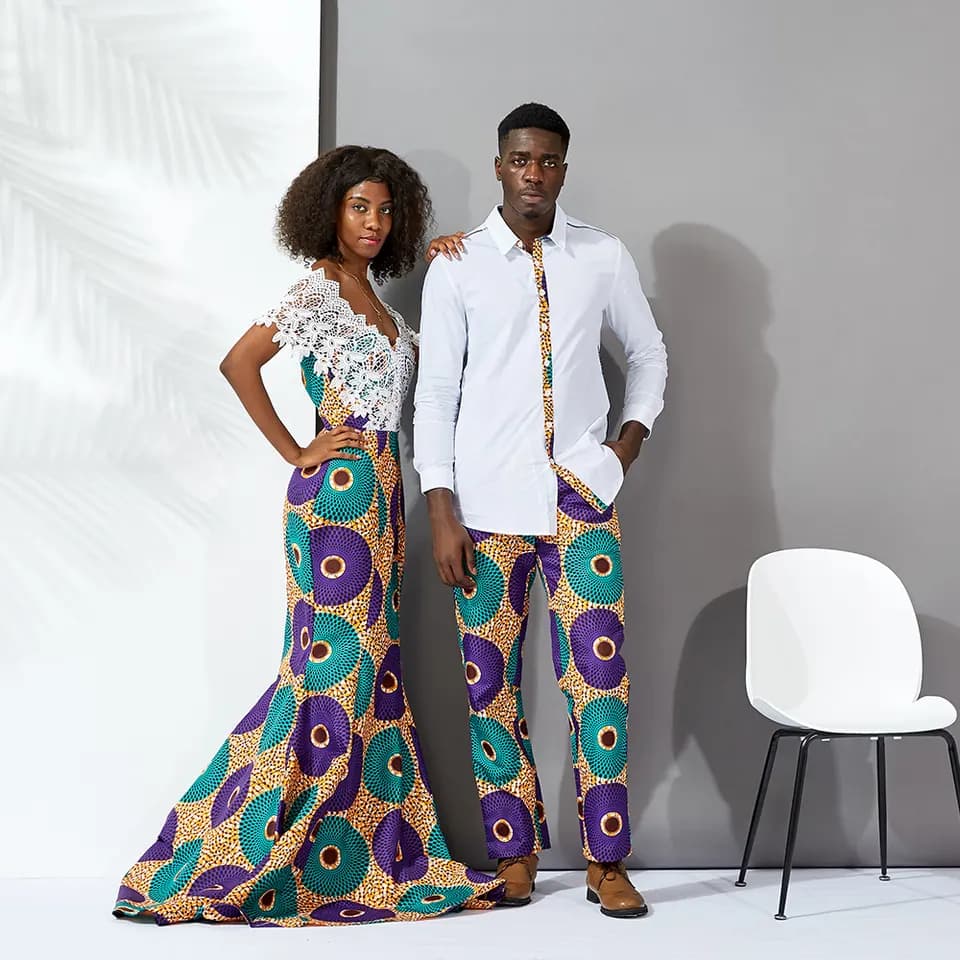 Custom African Wax Print Two Pieces Set For Men 100% Cotton Fashionable Men Shirts Casual Men Couple Party Clothes