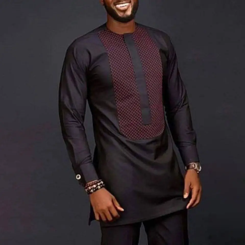 Style White Ethnic Nigerian Dresses Clothes Set Traditional Man Suits Dashiki Suits Weddings V-neck African for Men Clothing