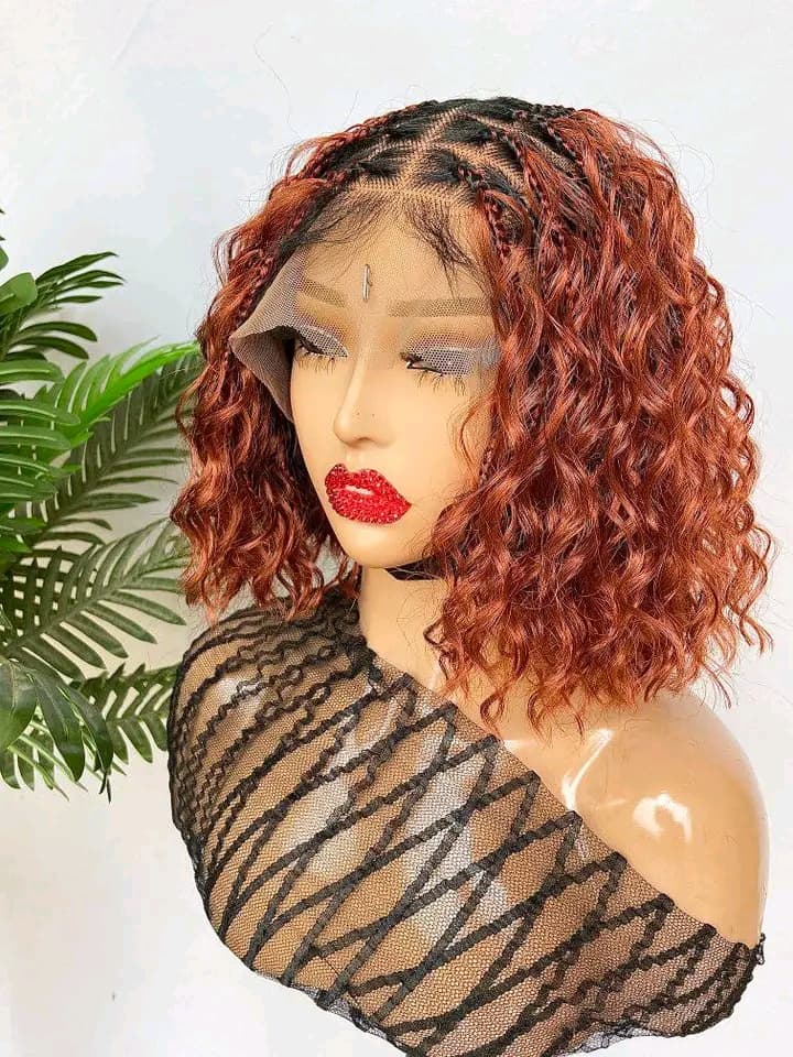 BOX PARTING SHORT CURLY BRAIDED WIG FOR LADIES