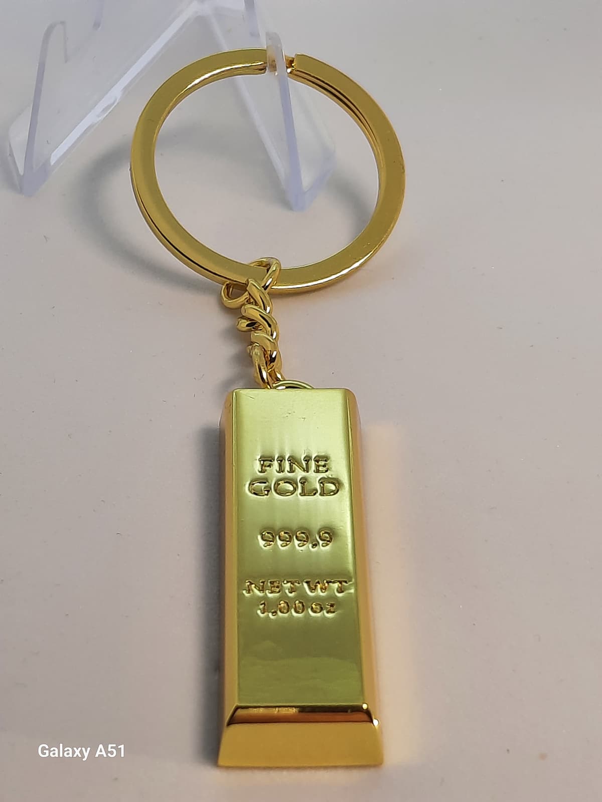 1 Ounce 999.9 Gold Plated Bullion Bar Shape with Clip Pendant "Keychain"