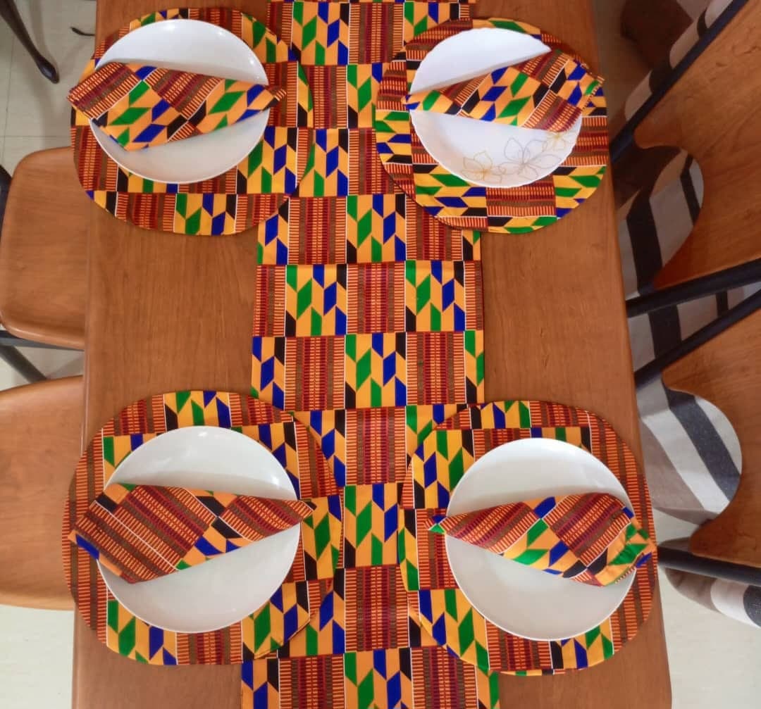 African Ankara & Kente Table Runner, Placemat & Napkin Set | Handmade Afrocentric Dining Table Decor β 8 Placemats & 8 Napkins (UK)