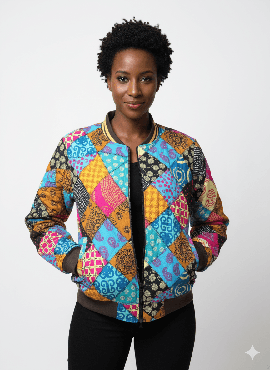 Bomber Jacket - Unisex African Print Bomber Jacket β Multicolour Patchwork Zip-Up, Well-Lined & Cosy