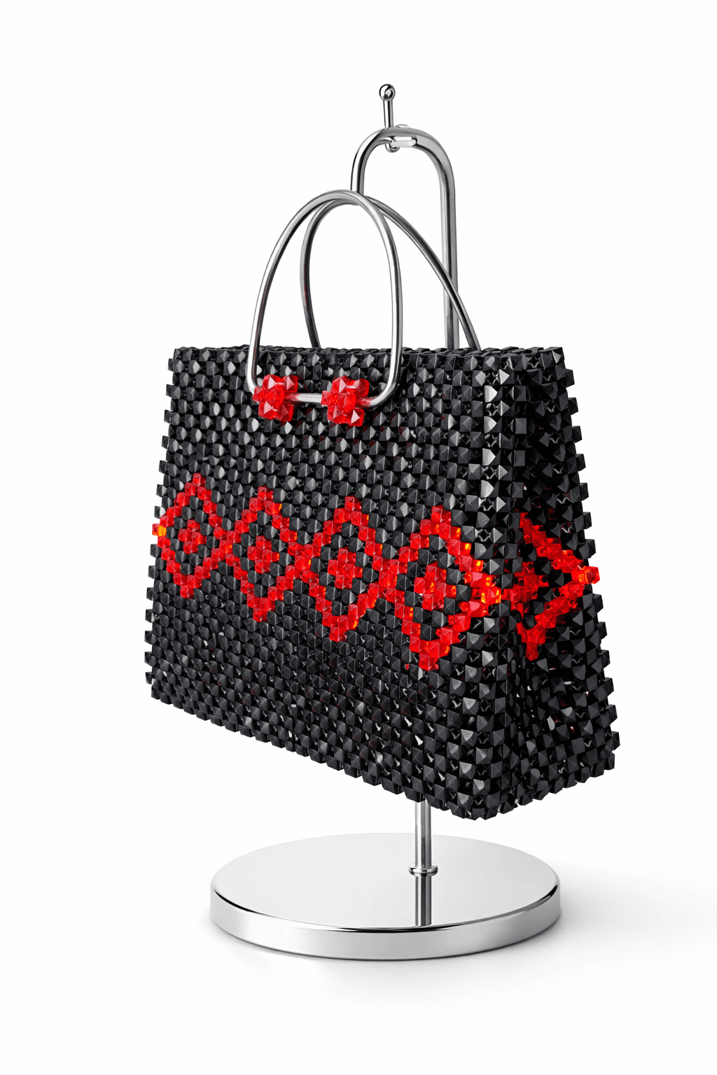 Handmade Black/Red Beaded Handbag With Red Pattern Handmade Crystal Evening Handbag