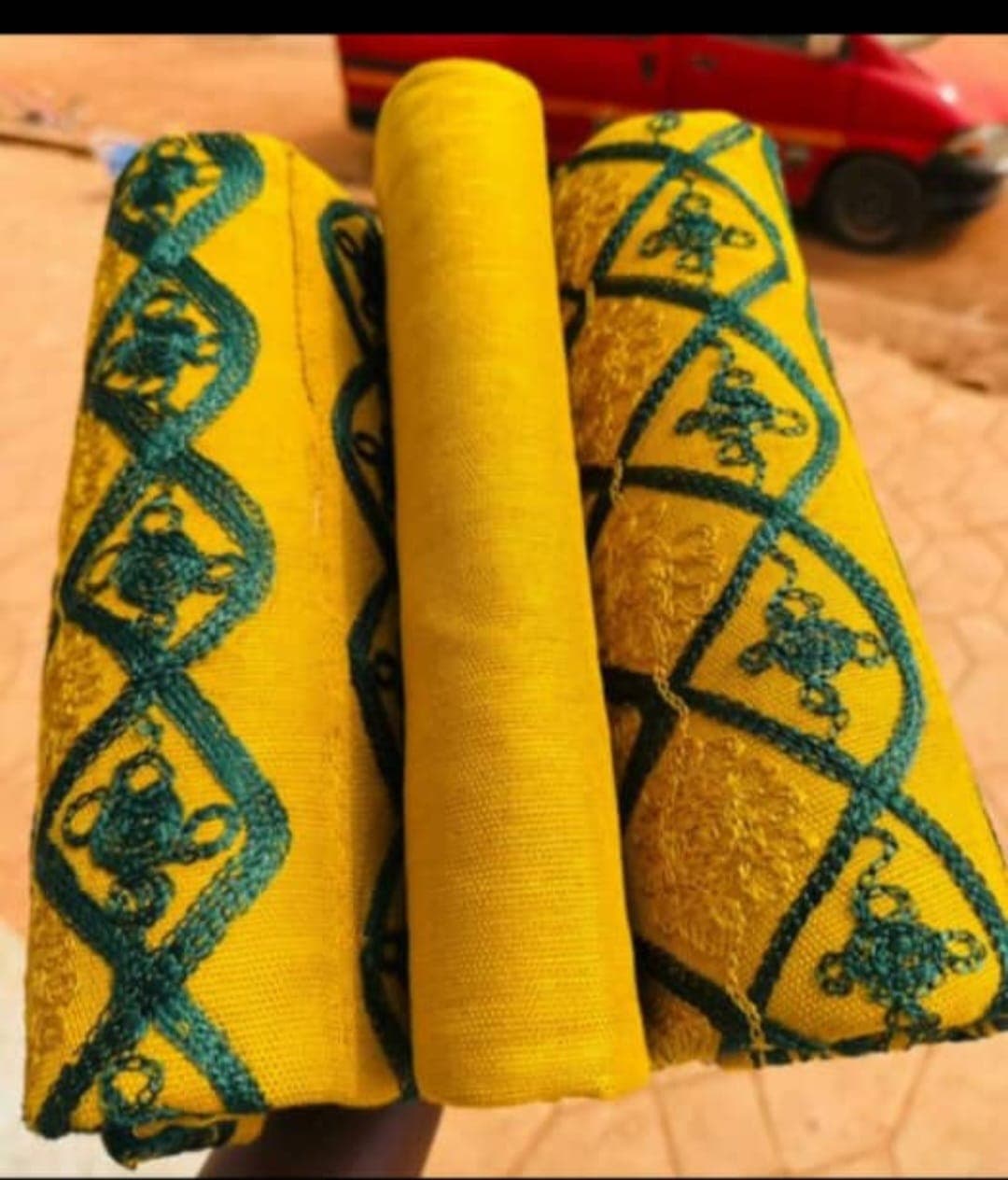 Kente Handwoven Green & Yellow Kente Fabric – Best Quality Ghanaian Traditional Cloth by the Yard | Kente for Weddings, Special Occasions in UK