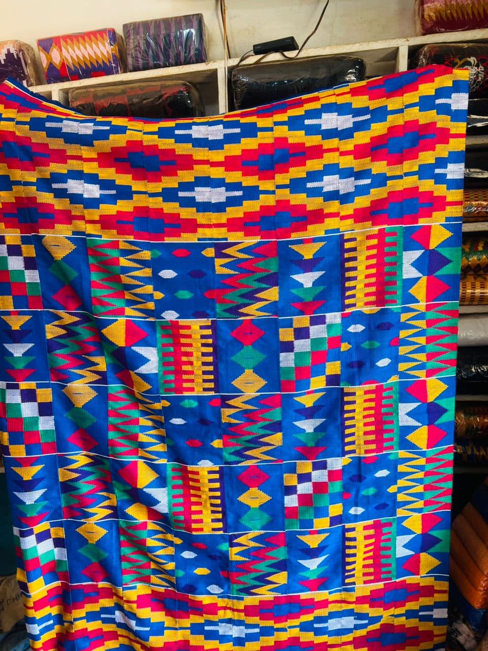 Kente Authentic Edwensidwenso Blue & Yellow Kente Fabric β Handwoven Ghanaian Cloth 45x65 Inches(3pcs is 6yards) | Traditional African Fabric in UK