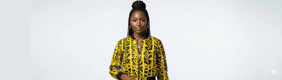 Bomber Jacket - African Print – Yellow & Black Zip-Up, Well-Lined & Cosy