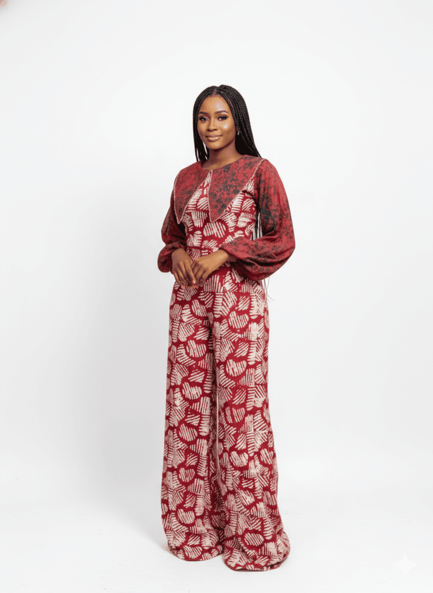 African Print Jumpsuit for Women | Red Ankara Wide-Leg Jumpsuit โAfrican Fashion