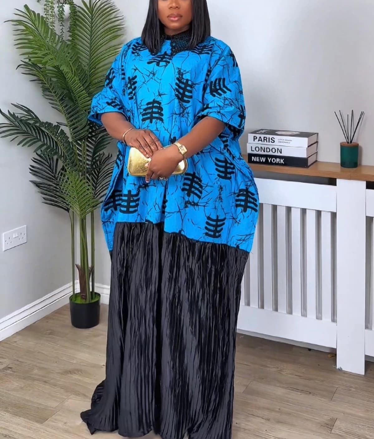 Womenβs Blue African Boubou Dress β Ankara Kaftan Maxi Dress UK β Free Size 12, 14, 16
