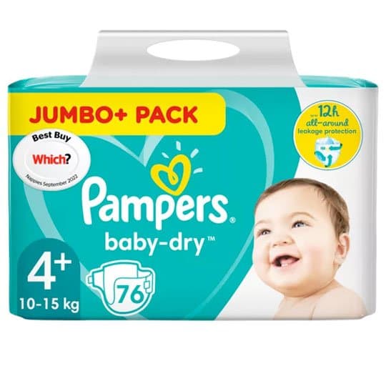 ASDA Pampers Baby-Dry Size 4+ Nappies Jumbo+ Pack β 76 Nappies, 10β15kg