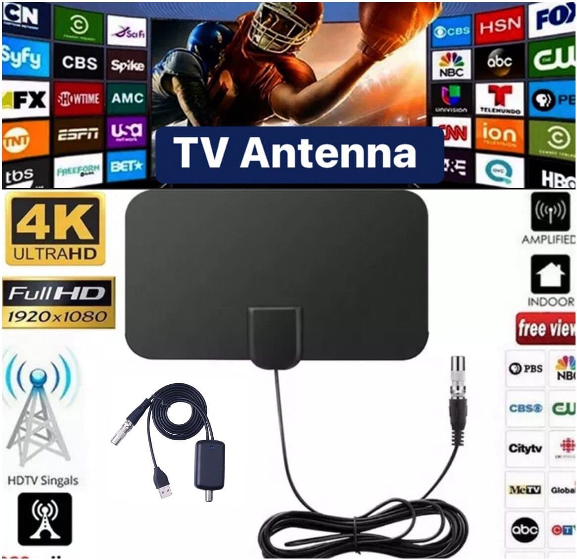 Digital Indoor Antenna Amplified HD Digital TV Antenna with Signal Booster