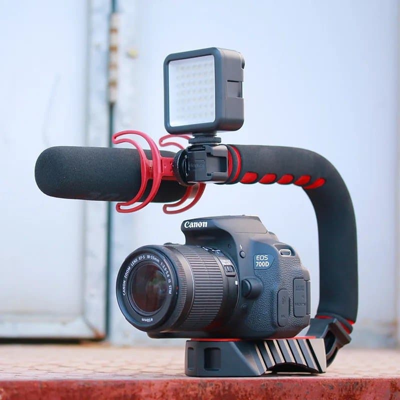 U-Grip Pro Handle Video Grip, Triple Shoe Mount Video Stabilizer Handle Video Grip 1/4"-20 for Smartphone Camera