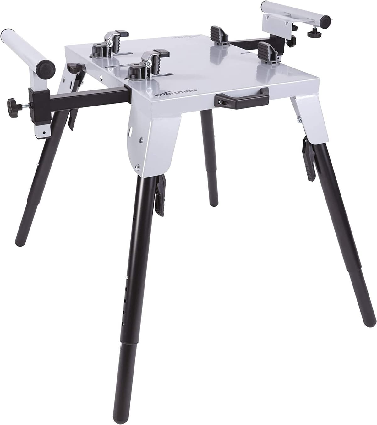 Evolution Chop Saw Stand Universal Fitting (AKA Chop Saw Table, Saw Bench) - Height Adjustable - 3M Extendable Arms & Supports Up To 225 kg - Highly Portable with Telescopic Folding Legs