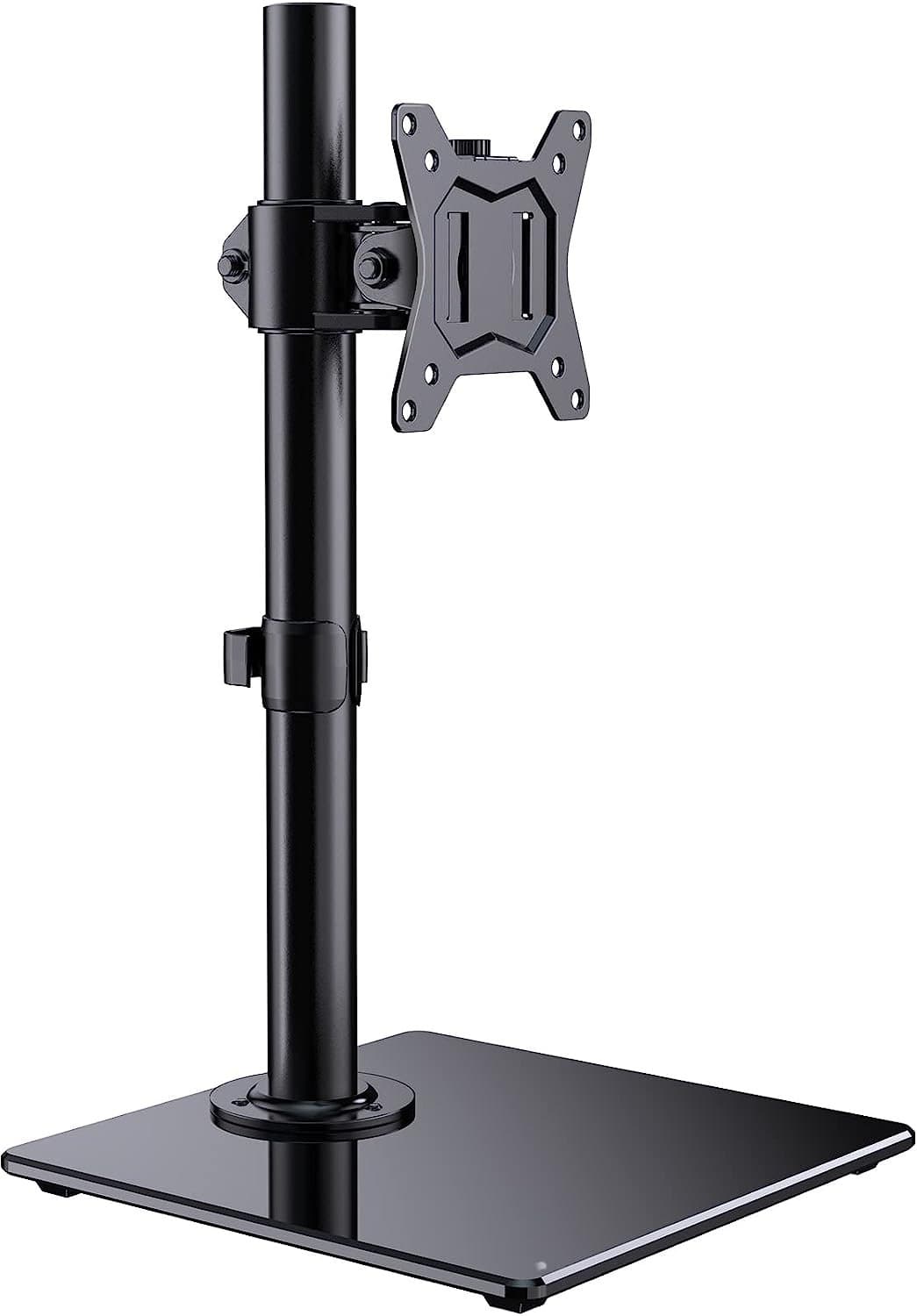 Monitor Stand for 13”-32” Screens, ErGear Single Freestanding Monitor Arm with Tempered Glass Base, VESA Monitor Desk Mount with Height Adjustable Swivel, Tilt, Rotation, VESA 75x75 100x100