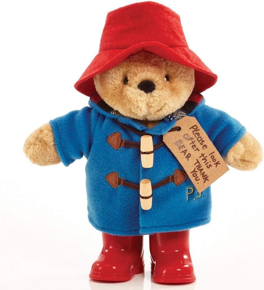 Rainbow Designs Classic Paddington Bear with Boots - 25cm Standing Plush Character - Soft & Cuddly Paddington Teddy Bear with Iconic Duffle Coat, Bush Hat & Shiny Red