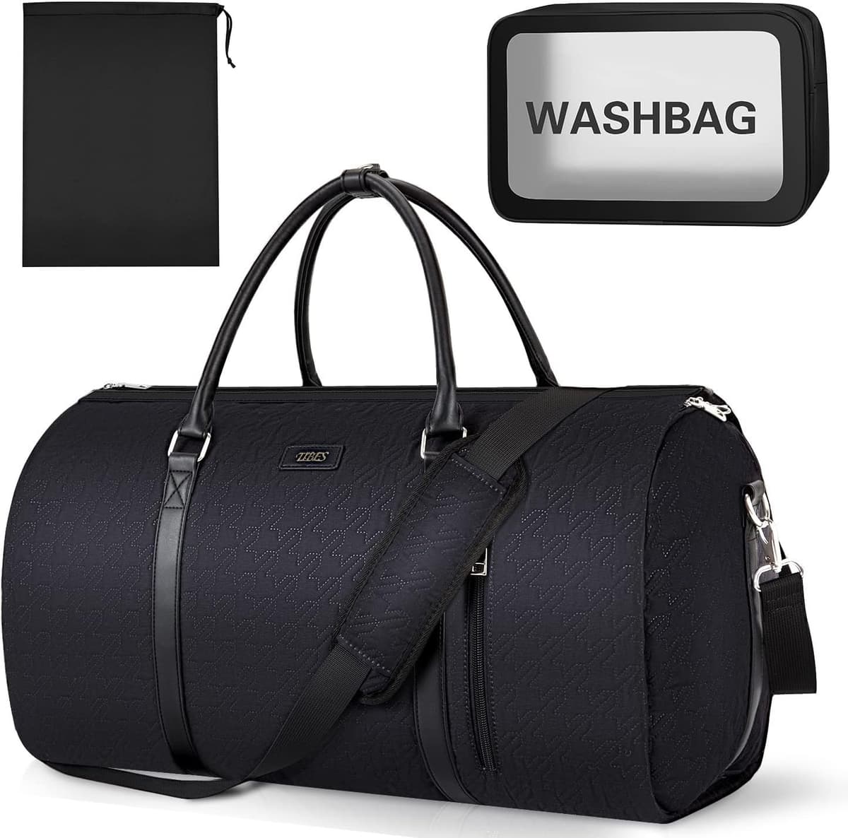 Garment Bag for Travel Convertible Carry On Garment Bag Large Travel Duffel Bags for Women 2 in 1 Hanging Suitcase Suit Travel Bags for Women & Men 3pcs Set, D-Black Houndstooth