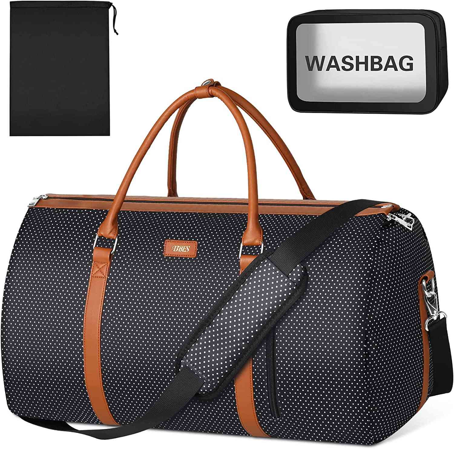 Garment Bag for Travel Convertible Carry On Garment Bag Large Travel Duffel Bags for Women 2 in 1 Hanging Suitcase Suit Travel Bags for Women & Men 3pcs Set, E-Black Dot