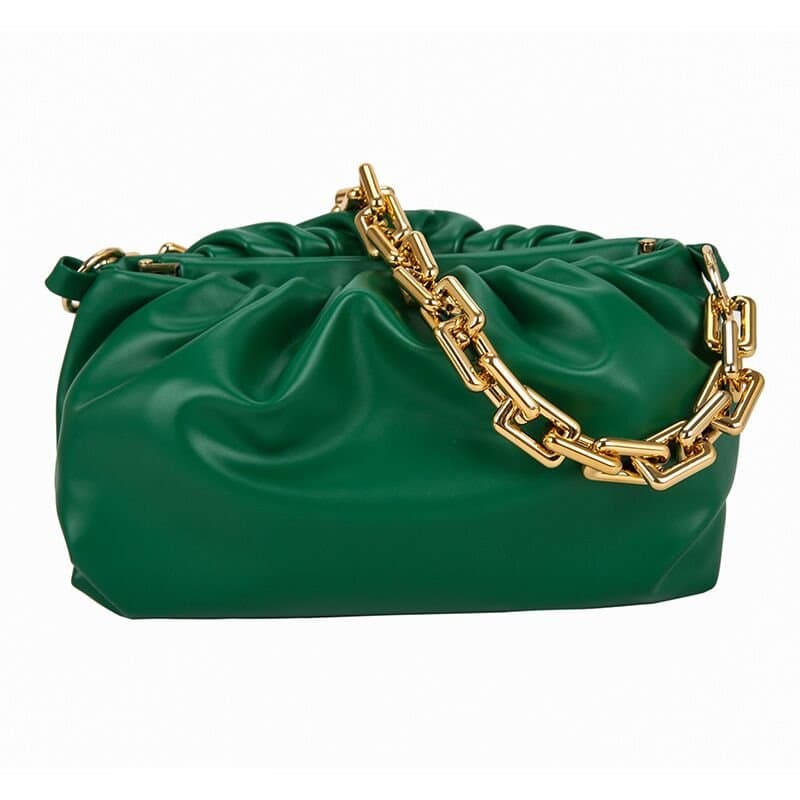 Clutch bag, Quality Dumpling tote pleated pouch shoulder bag with gold chain women handbag