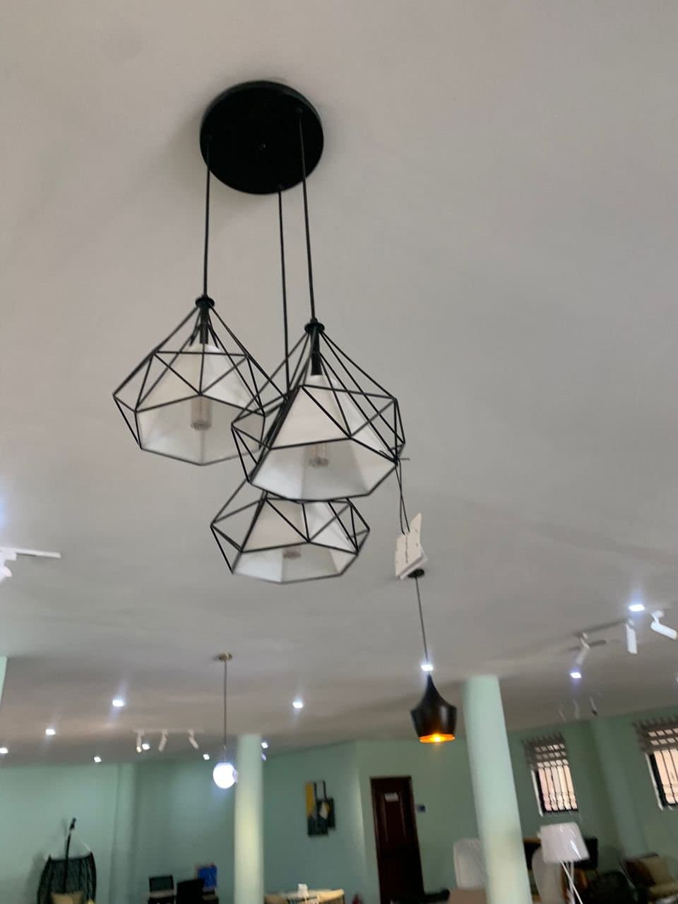 3-Light Modern Geometric Pendant Ceiling Lamp | Black Hanging Light – Ghana