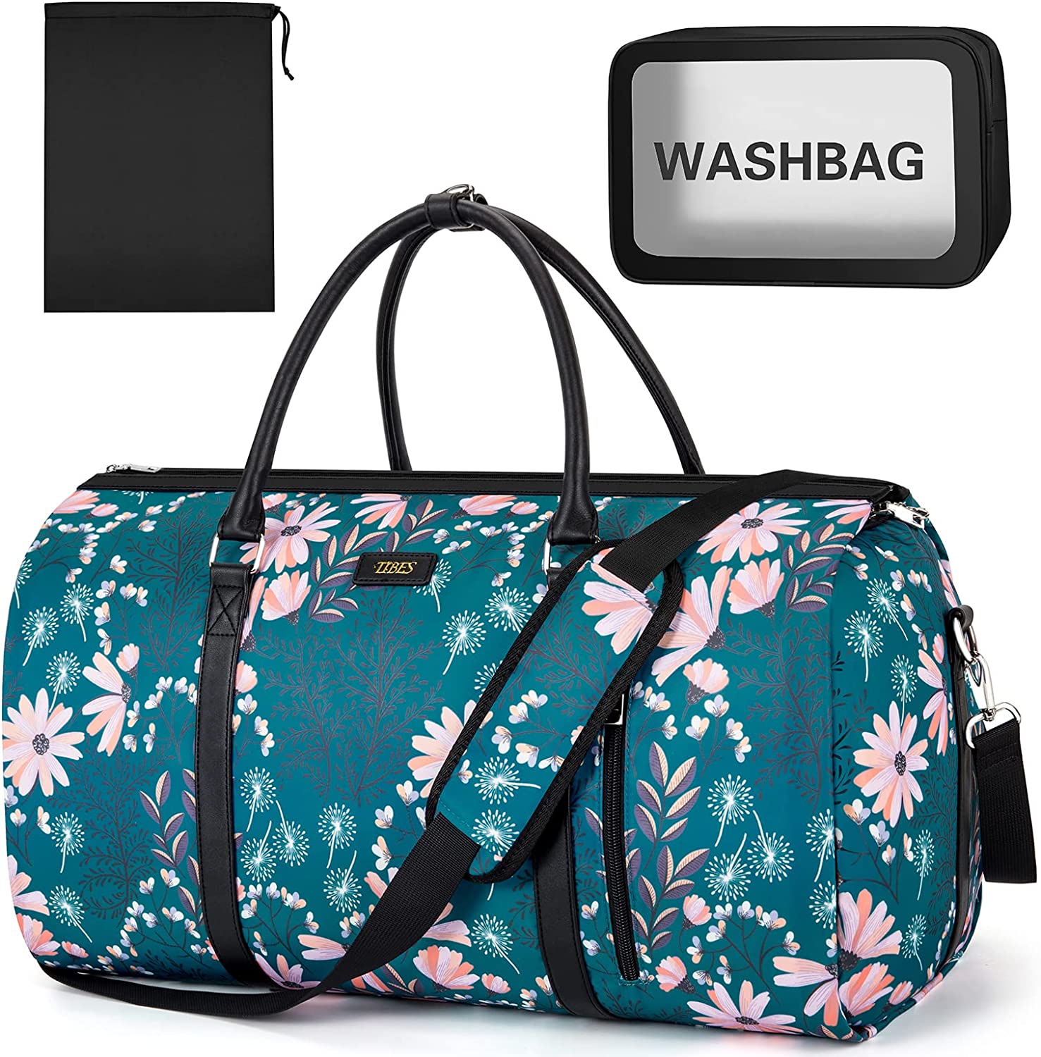 Garment Bag For Travel Convertible Carry On Garment Bag Large Travel Duffel Bags For Women 2 In 1 Hanging Suitcase Suit Travel Bags For Women & Men 3pcs Set, F Navy Floral