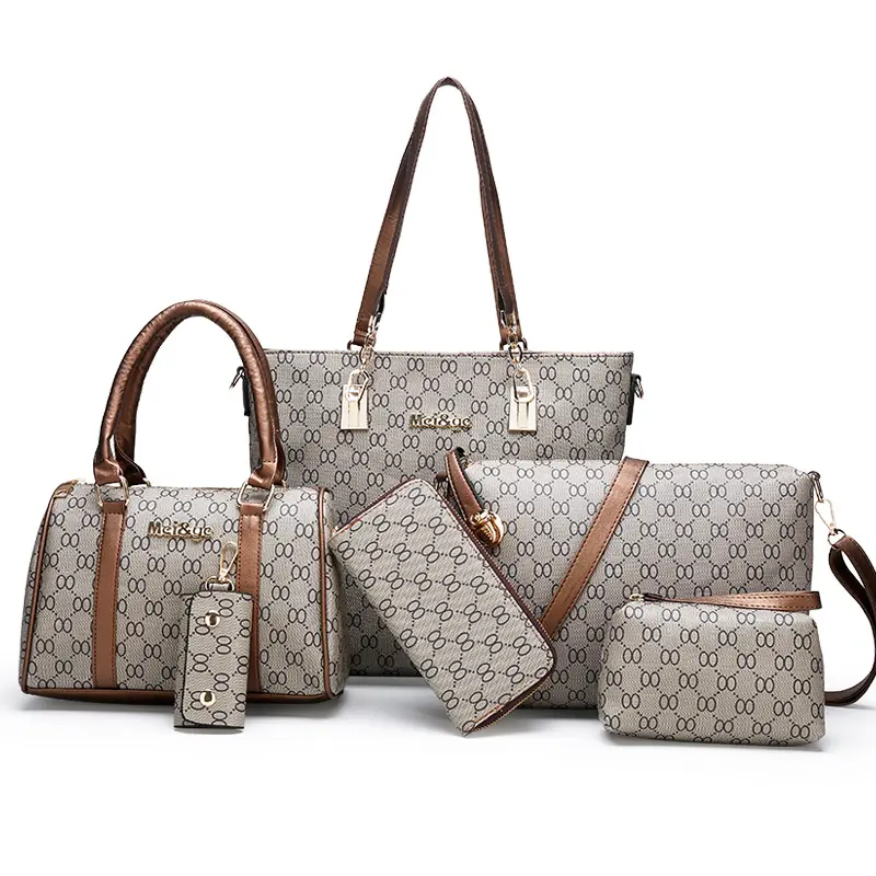 Tote Bag Set For Women 6 Pieces Pu Luxury Leather Purse Key Shoulder Bag Handbag