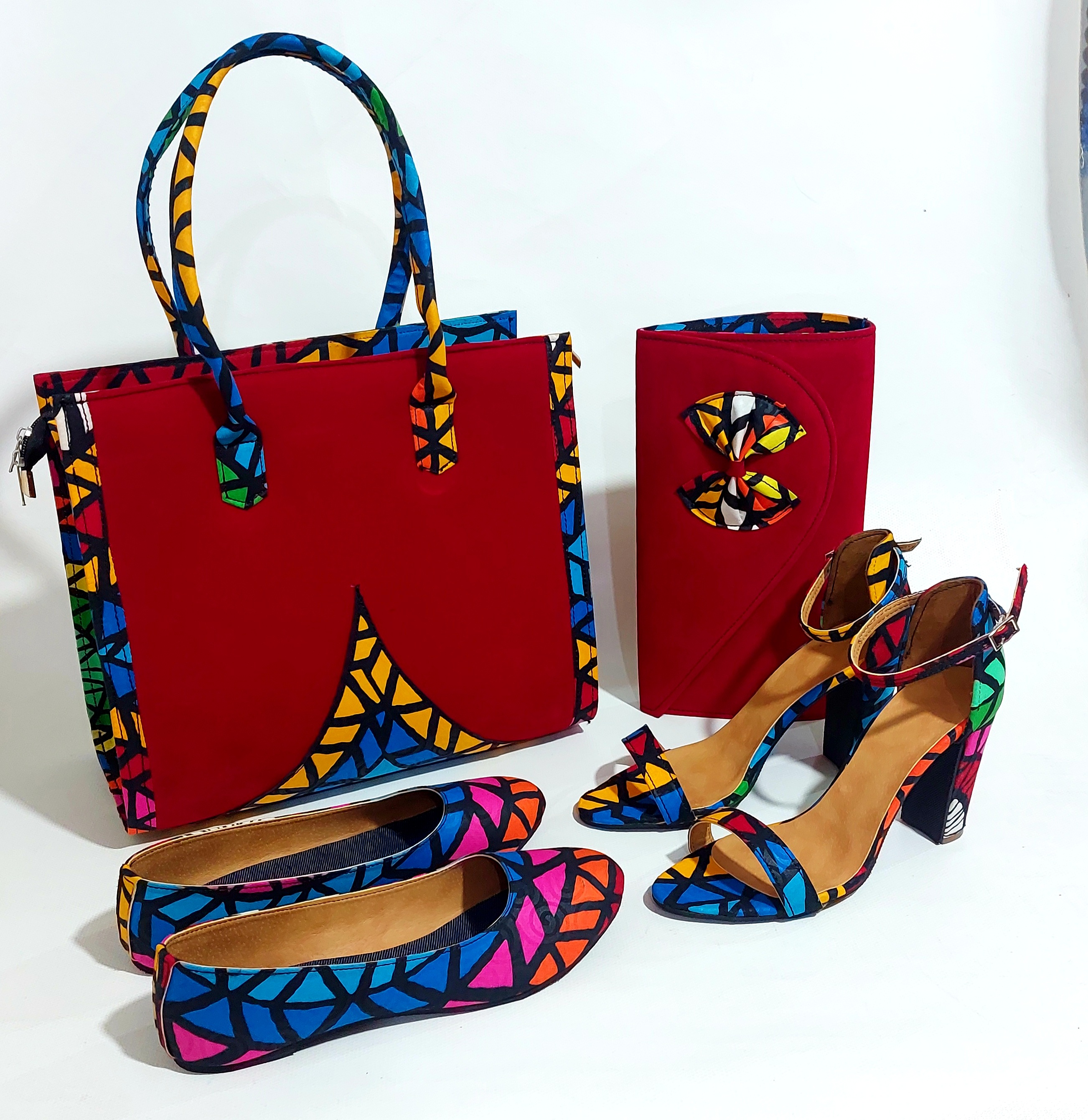 African Women Bag With Purse, Heel, Flat Shoe And Ear Rings For Ladies 