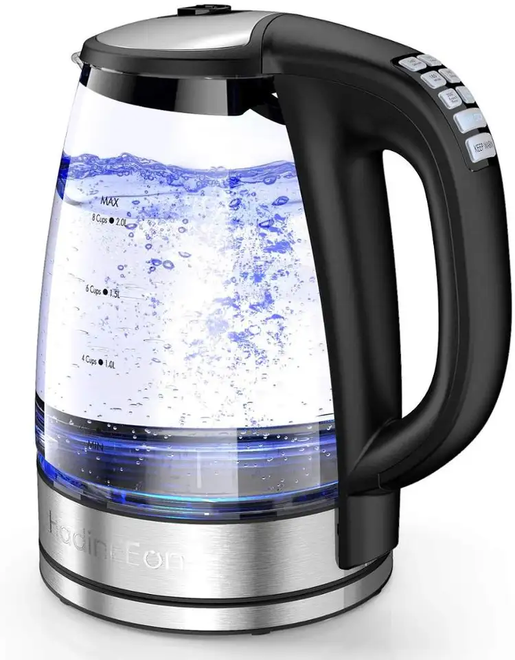 Glass kettle cordless electric glass kettle digital 2.0l led light keep warm blue led 
