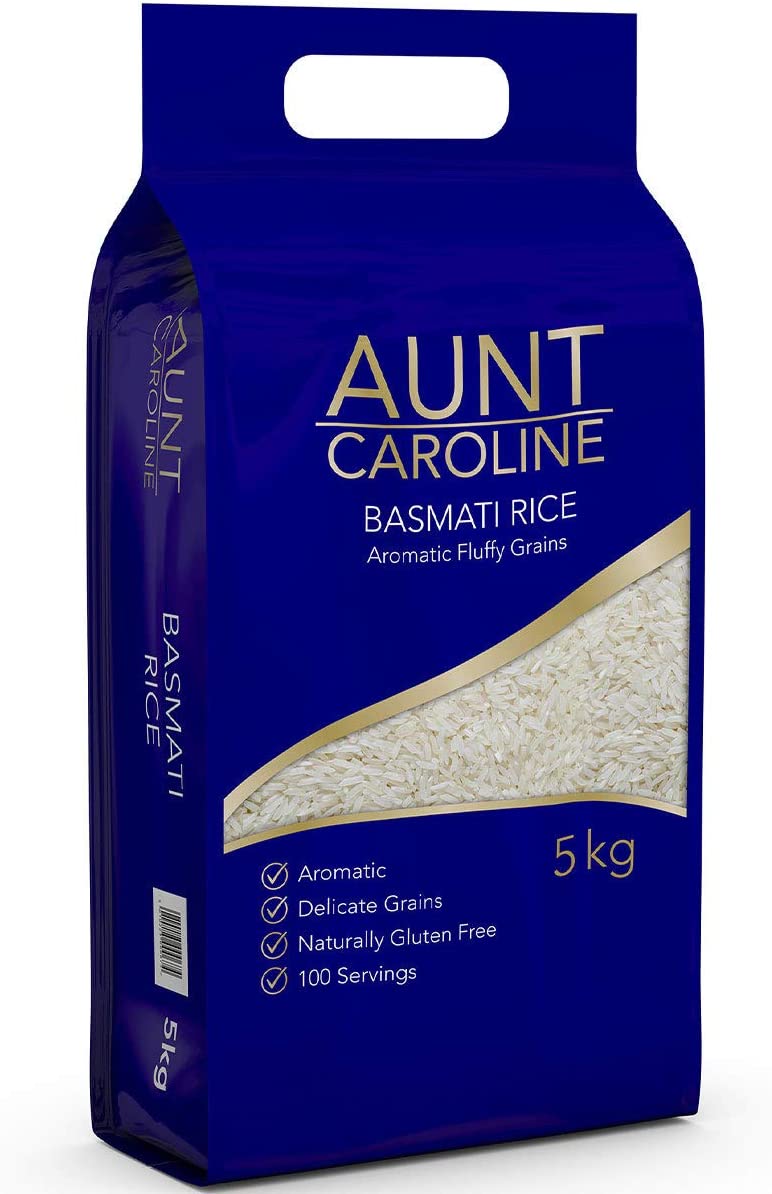 Aunt caroline rice 5kg gluten free basmati rice fluffy delicate grains pack of 5kg